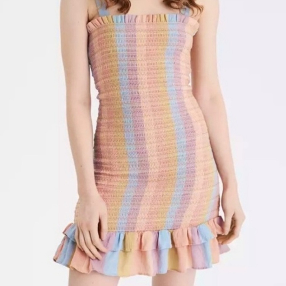 American Eagle Outfitters Pastel Smocked Mini Dress